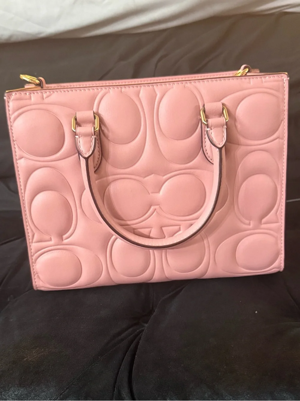 Coach Pink/Blush Embossed Signature tote bag with Gold Hardware